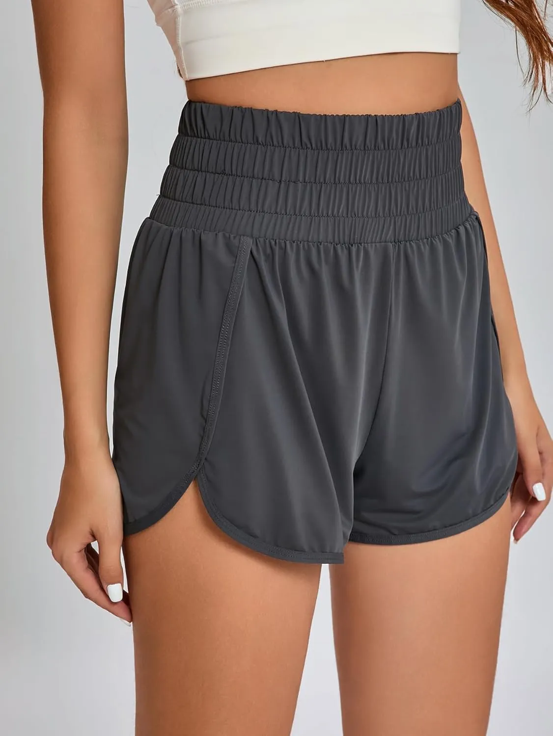 Yilisha Women High Waisted Swim Shorts Tummy Control Swim Bottoms Swimming Shorts with Liner Zipper Pocket
