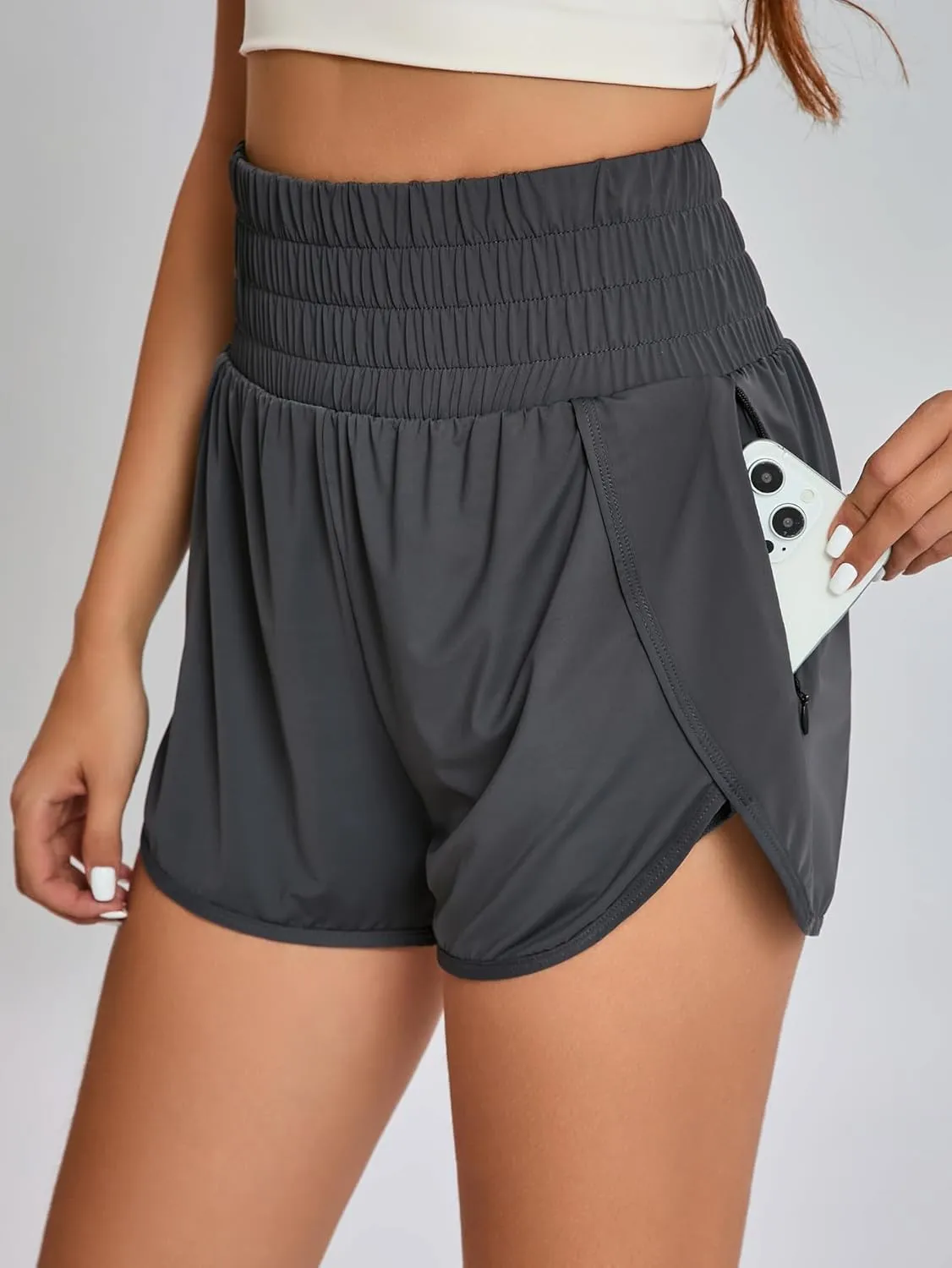 Yilisha Women High Waisted Swim Shorts Tummy Control Swim Bottoms Swimming Shorts with Liner Zipper Pocket